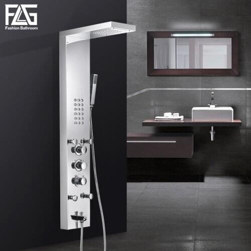 FLG Bathroom Rain Shower Panel Waterfall Rain Massage System Faucet with Jets Hand Shower Bathroom Shower Column Mixer