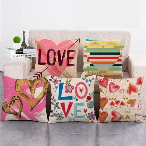 GZTZMY Pillow Case Funda Cojines 45x45cm Valentines Day Gift Pillow Cover Artificial Linen Pillow Case Sofa Decor Pillowcases