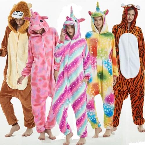 Kigurumi Halloween Cosplay Costume Party Clothes Women Flannel Unicorn Pajamas Teenager Animal Rainbow Pijamas Unicornio Pijamas
