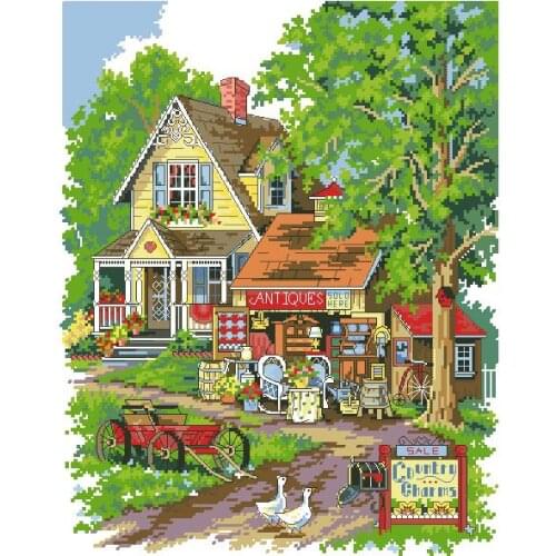 14/16/18/27/28 Gold Collection Counted Cross Stitch Kit Antique Charm Shop House for Sale dim 13608