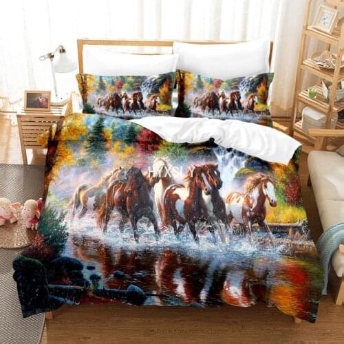 Horse Pattern Bedding Set 3D Printed Animal Design Duvet Cover Full King Queen Single Size Home Use Decor Comforter No Filling