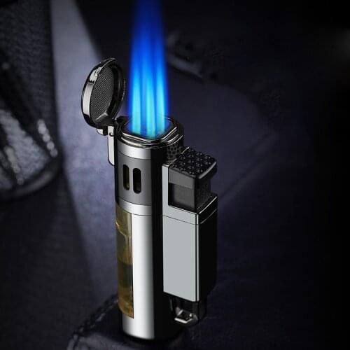Metal Four Turbo Lighter Gas Lighter Blue Flame Butane 1300C Cigar Cigarettes Smoking Accessories Gadgets for Men Gift