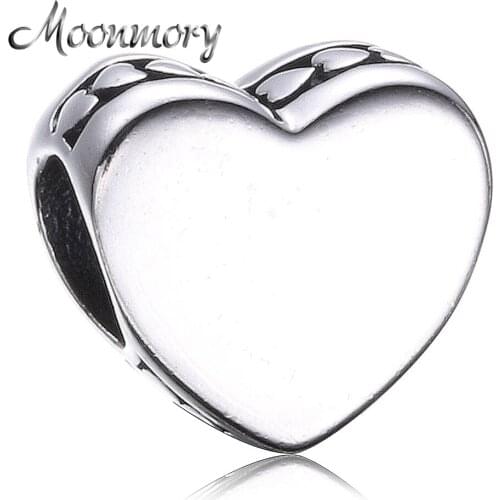 Moonmory 925 Sterling Silver Love Heart Bead Silver Charms Beads Fits Brand Bracelets Silver Bead DIY Jewelry Motherdays Gift