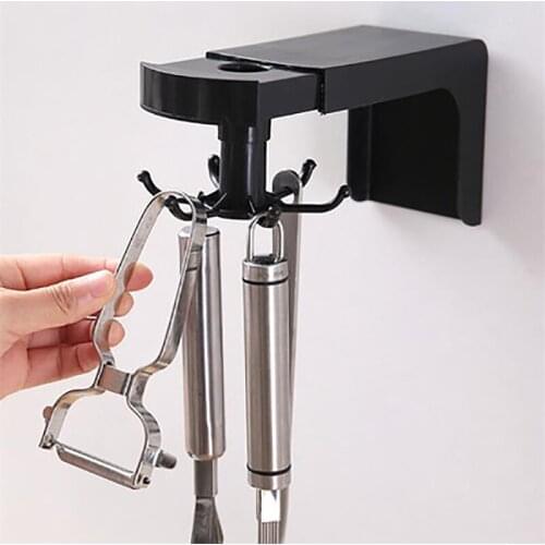 Wall Mount Hook Kitchen Aid Multifunctional Hook Tableware Sorting Rack Rotatable Six-claw Hook Wall-mounted Perforated Hook
