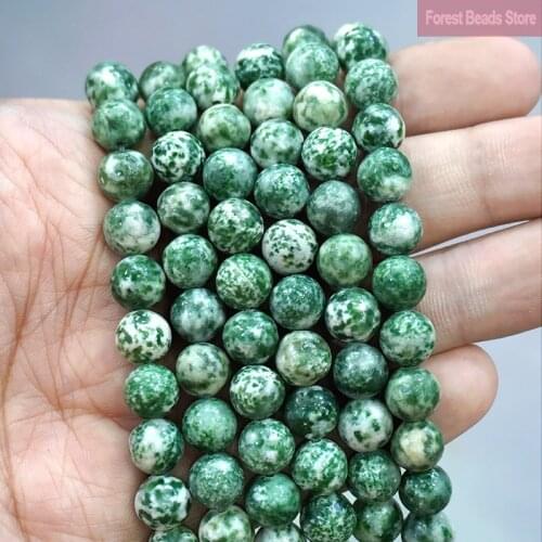 Natural Smooth Green Spot Stone Loose Spacer Beads For Jewelry DIY Making Bracelet Ear Studs Accessories 15" 4 6 8 10 12MM