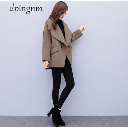 2020 New Arrival Wool Blend Coat Women Long Sleeve Turn-down Collar Outwear Jacket Casual Autumn Winter Solid Color Overcoat