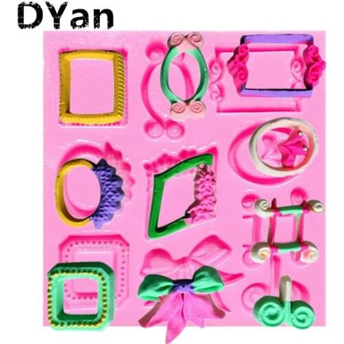 New Arrival DIY Different Small Vintage Mirror Frame Shape Fondant Mold 3D Cake Decorating Tools Silicone Mold A1302