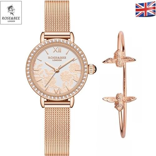 New Luxury Design Brand Women Watch With Bracelet Elegent Romantic Rhinestone Flowers Dial Waterproof Quartz Wristwatches Gift