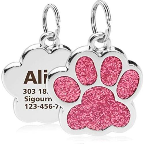 Personalized Dog Cat Tags Engraved Cat Dog Puppy Pet ID Name Collar Tag Pendant Pet Accessories Paw Glitter Pendant