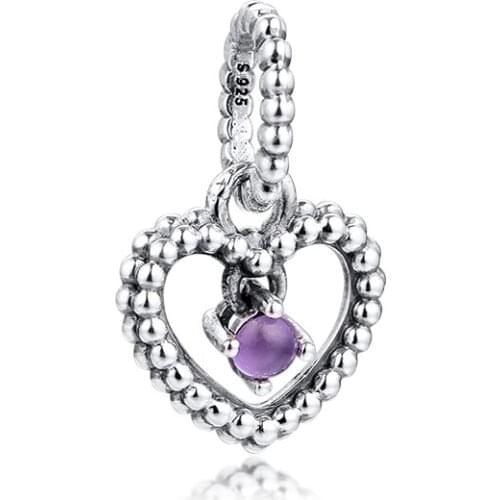 Authentic 925 Sterling Silver Purple Beaded Heart Charms Fits Original Bracelet Beads for Jewelry Making Kralen Bijoux Femme