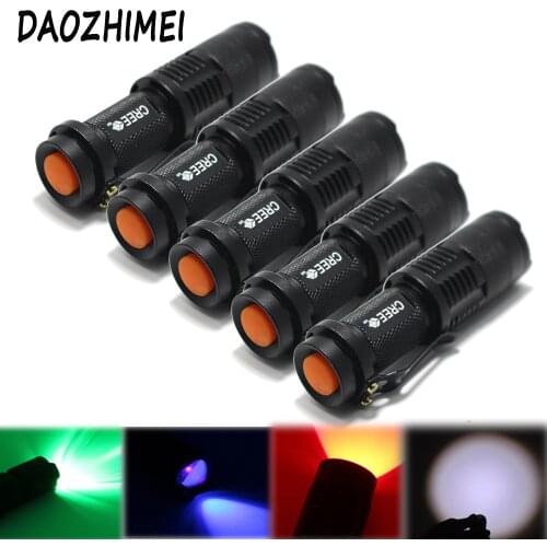 5pcs Portable Light Small Penlight Flash Light XPE/Q5 UV/Green/Red /White Zoomable By 14500 Battery Tactical Hunting Torch
