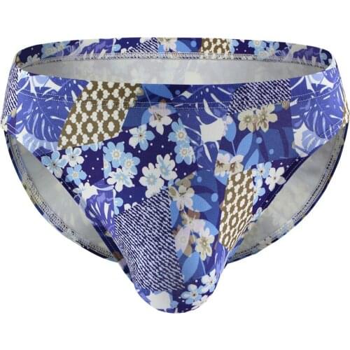 Sexy Briefs Shorts Printed Milk Silk Underwear Men Low Waist U Convex Pouch Underpants Cueca calzoncillo Plus Size M-XXL