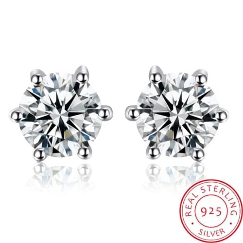 Solitaire 1.0ct/2.0ct Lab Diamond Stud Earring Real 925 Sterling Silver Jewelry Engagement Wedding Earrings for Women men