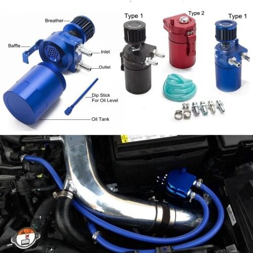 Universal Aluminum Oil Catch Tank Can Reservoir Tank + Breather Filter Universal 9mm / 13mm / 15mm Fittings