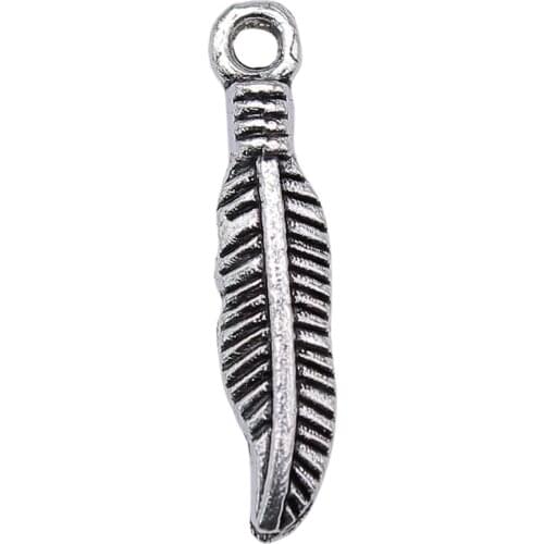 WYSIWYG 40pcs 19x4mm Antique Silver Color Tone Leaf Charms DIY Leaf Charm Small Leaf Charms For Jewelry Making