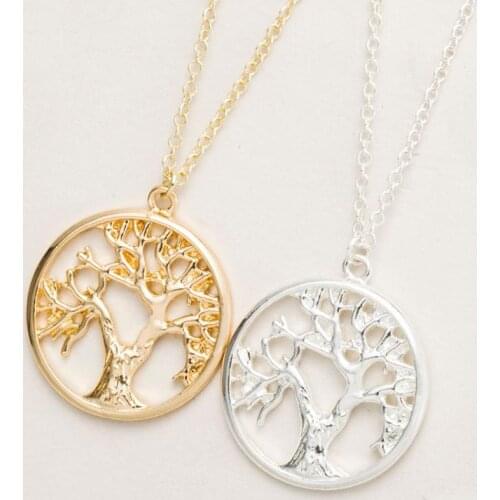 Yiustar Beauty Tree of Life Pendant Necklace Cute Tiny Tree in Circle Necklaces 2017 New Year Gift XL121