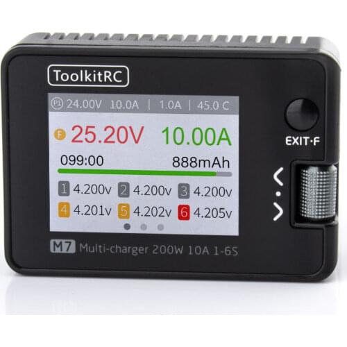 ToolkitRC M7 200W 10A DC Balance Charger Discharger for 1-6S Lipo Battery With Voltage Servo Checker ESC Receiver Signal Tester