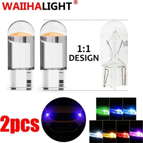 2pcs W5W 194 T10 Glass Housing Cob LED Car bulb 3000K 6000K White Green Blue Red Wedge License Plate Lamp Dome Light White Diedo