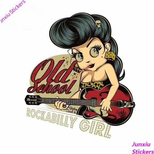 Rockabilly Girl Playing Guitar Old School 3D Car Stickers and Decals Vinyl Waterproof Cover Scratches Car Decoration PVC13x12cm