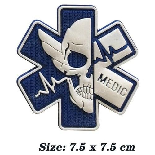 3D PVC PARAMEDIC Skull Patches Tactical Military Decorative Patches Combat Applique Rubber Medic Medical Badges Hook Back
