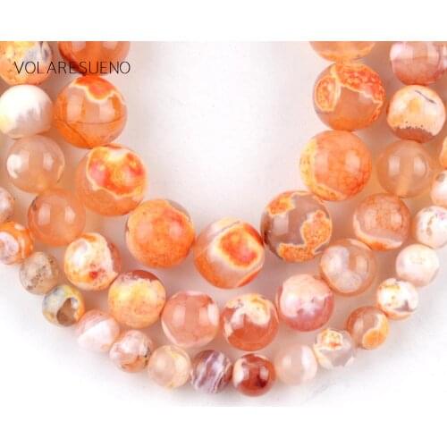 6-10mm Natural Orange Fire Agates Stone Round Beads Spacer Loose Beads For Jewelry Making Diy Bracelets Jewelley Wholasale 15"