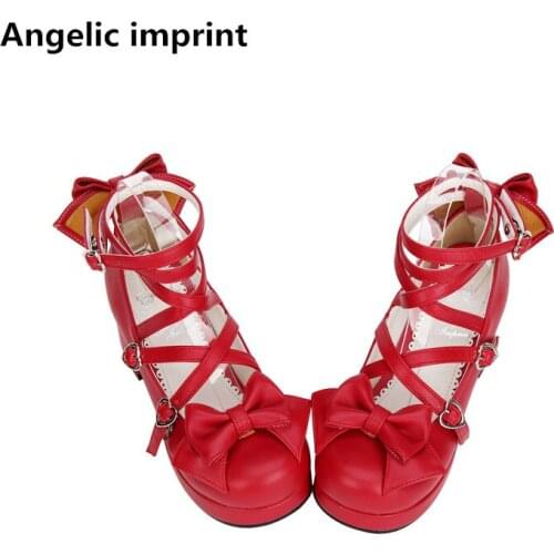 Angelic imprint woman mori girl lolita cosplay shoes lady high heels pumps women princess wedding dress party shoes 33-47 red