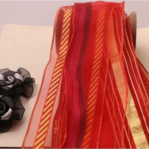 2 yard Red Gold Edge Satin Ribbon high quality gift packaging ribbon wedding ribbons