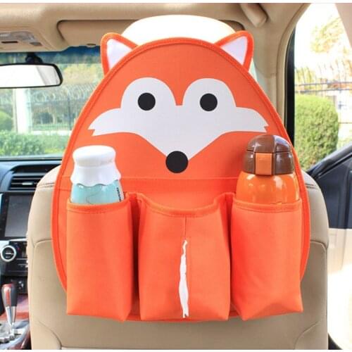 Car Organizer For Kids Oxford Cartoon Fox Auto Back Seat Water Bottle Organizers Storage Bag Organizador Car Accessories
