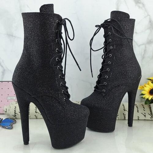 Leecabe Glitter PU 17CM/7inches Pole dancing shoes High Heel platform Boots Pole Dance boot