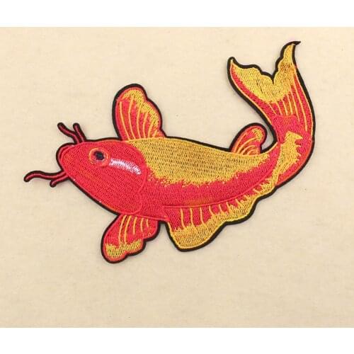 Large Goldfish Koi Animal Patch Iron on Patch for Clothing Red Carp Embroidery Applique DIY Backpack Jacket Clothes Stickers