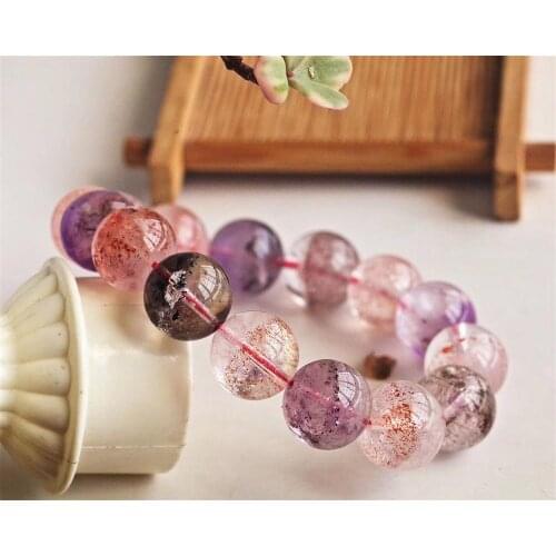 14.2mm Natural Super Seven 7 Crystal Rutilated Melody Stone Hair Beads Bracelet