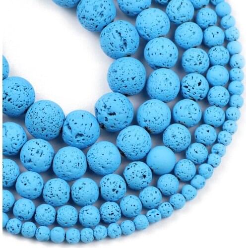 Natural Lake blue Volcanic Rock Lava Stone Beads Rubber Round Spacer Loose Beads For Jewelry Making DIY Bracelets 4/6/8/10/12MM