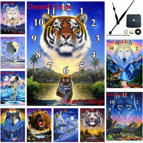 Decortion home animal tiger diamond painting with Mechanical clock diamond embroidery clock diamond mosaic sale wall sticker