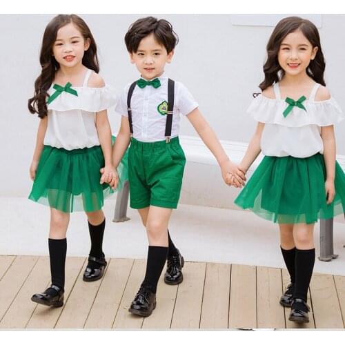Childrens School Uniform Clothing Sets 2019 New Summer Pupils Studnets Performance Costume Boys Girls Shirts Pant 2pcs Outfit