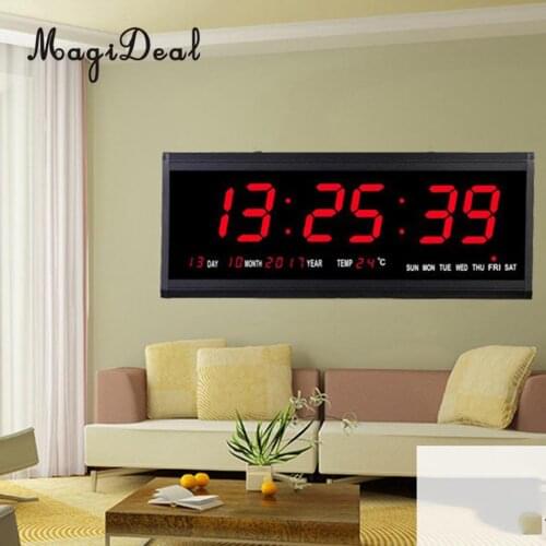 Extra Big Screen LED Office Wall Clock 24H Calendar -Time - Days - Week - Year Temperature Meter Projection Clocks US
