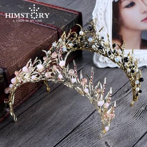 Elegance Bronze Vintage Princess Hair Crown Handmade Artificial Pink/Black Quinceanera Wedding Party Hair Accessory Hairwear