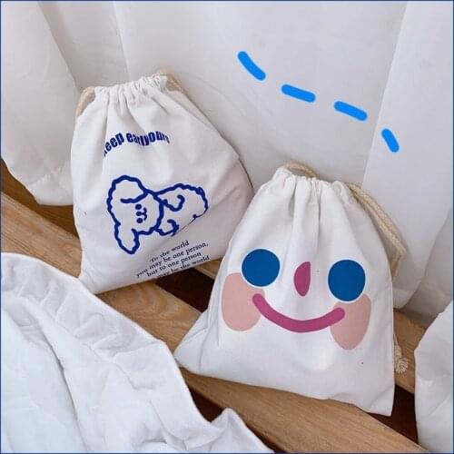 Canvas Drawstring Storage Bags Cute INS Cloud Smiling Face Storage Bags Organizer Cosmetics Lipstick Stationery Storage Handbags