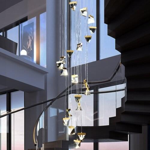 GPD crystal pendant light for kitchen villa led stair indoor lightin creative design ice cube gold ceiling fixture lustre