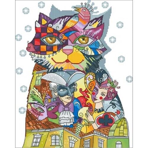 Carnival cat animals patterns Counted Cross Stitch 11CT 14CT 18CT DIY Chinese Cross Stitch Kits Embroidery Needlework Sets
