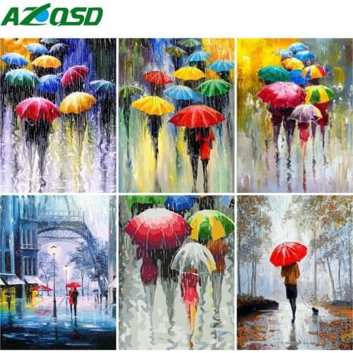 AZQSD Full Drill Square Diamond Painting Street City Diamond Embroidery Umbrella Landscape Cross Stitch Rhinestone Decor Home