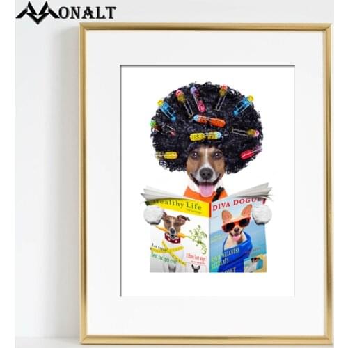 Canvas Paintings of Pet Dogs Doing Haircuts and Reading Newspapers Wall Art Animal Posters and Prints for Baby Room Decoration