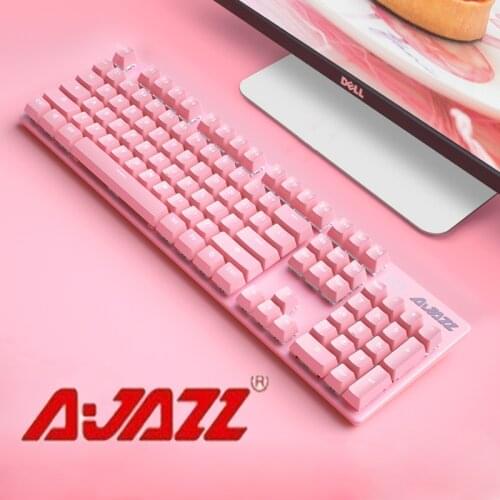 AJAZZ Mechanical Gaming Keyboard LED Lighting 104 Keys Layout Pink Keycaps Girly Keyboard for Notebook Desktop