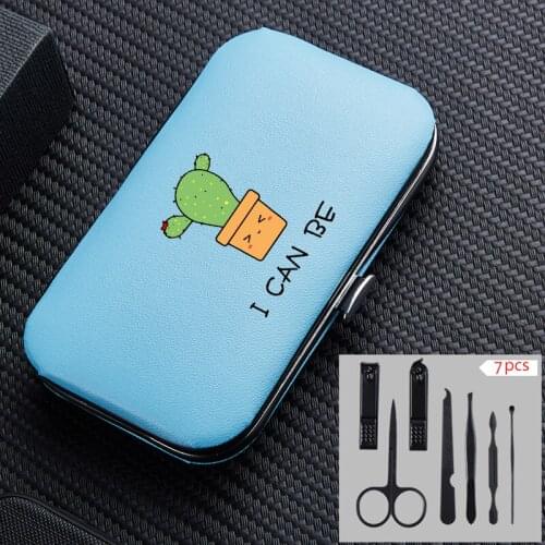 Funny Cactus 7pcs Portable Travel Manicure Nail Clipper Sets Stainless Steel Trimmer Clippers Cutter Scissors Accessories Tool