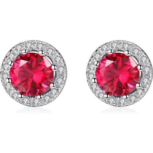 MetJakt S925 Sterling Silver Ruby Simple and Versatile Round Ladies Earrings