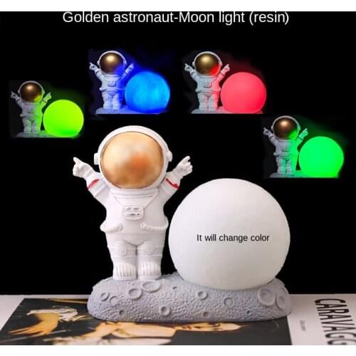 Cute Desk Accessories Astronaut Kawaii Room Ornaments Decor Glowing Light Luminous Moon Decoration Bookshelf Figurine Model Gift