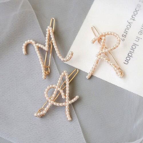 Fashion 1 PC Elegant Womens Letter Pearl Hairpins Korean Sweet Girls Hair Clips Bobby Pins Barrette Hair Clip Hair Accessories