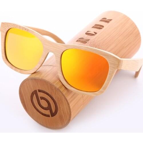 BARCUR Retro Square Men Sun Glasses Women Polarized Sunglasses Natural Bamboo Handmade Wood Sunglasses Beach Wooden UV400