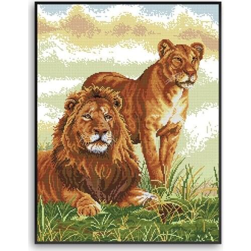 Lion Patterns Counted Animals Cross Stitch Sets DIY 11CT 14CT Cross-stitch Kits Embroidery Needlework for Home Decor D040