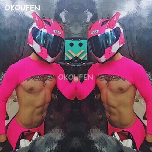 Theme Party Performance Stage Pack Bar Nightclub Male Singer dj ds Fluorescent Pink Exotic Muscle Clothing Set Men