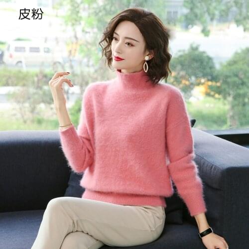 New half turtleneck female 100% mink sweater loose fashion cashmere sweater full sleeve knitted thick pullover Coat sweater